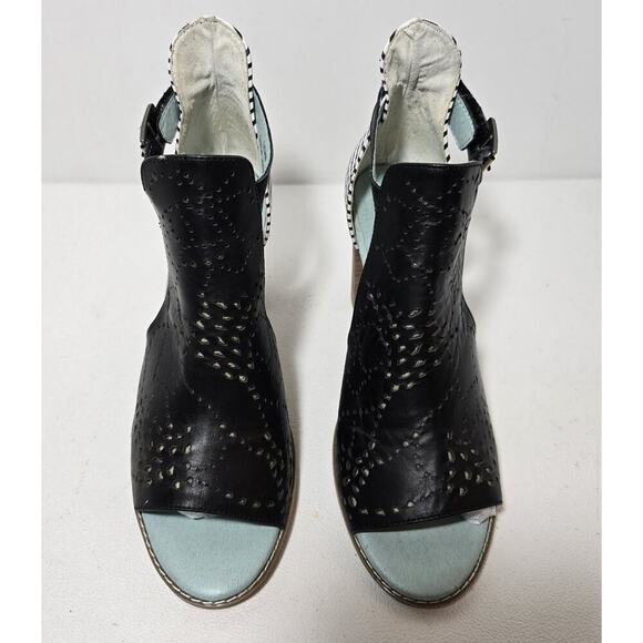 Spring Step L'Artiste LASHON Black Leather Strips Stack Heel Sandals Sz 39 US 9 - Picture 2 of 10